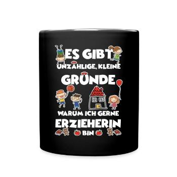 Erzieherinnen Shirt - Tasse einfarbig - Schwarz - Vorne