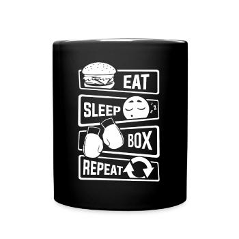 Eat Sleep Box Repeat - Boxing Boxer Uppercut Jab - Full Colour Mug - black - Front