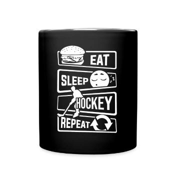 Eat Sleep Hockey Repeat - Eishockey Puck Winter - Tasse einfarbig - Schwarz - Vorne