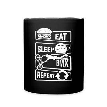 Eat Sleep BMX Repeat - Bicycle Cycling Stunt Bike - Full Colour Mug - black - Front