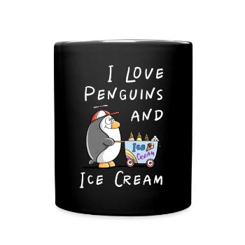 J’aime les pingouins et la crème glacée - Bande dessinée de crème glacée pingouin - Mug uni - noir - Devant