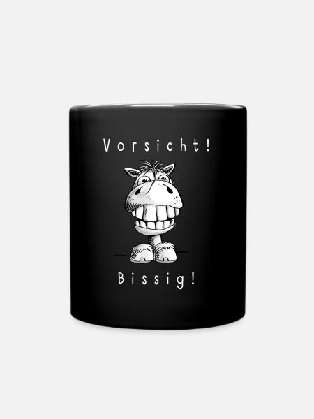 Vorsicht Bissig - Pferd - Pferde - Zahn - Zähne - Tasse einfarbig - Schwarz