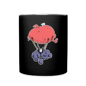 Heart Balloon Cloud Flight Cartoon - Full Colour Mug - black - Front