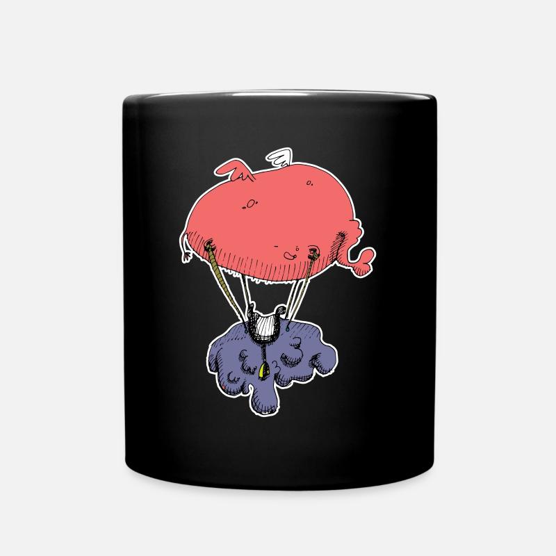 Herzballon Wolkenflug Cartoon - Tasse einfarbig - Schwarz