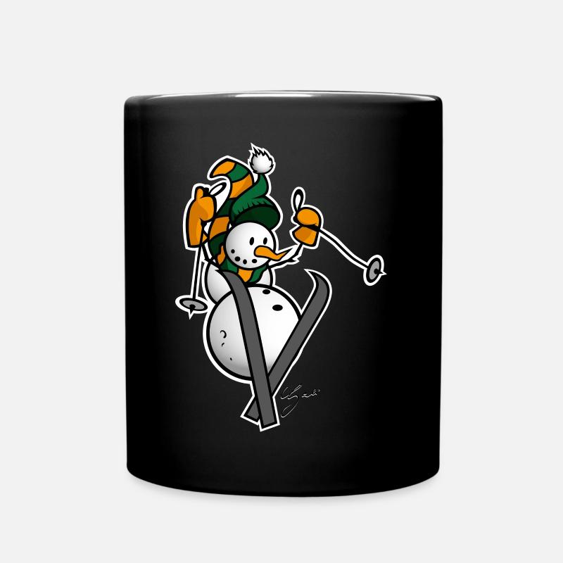 Schneemann auf Ski - Tasse einfarbig - Schwarz