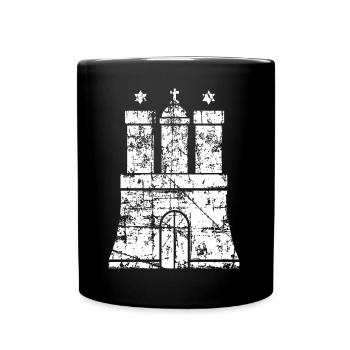 Hamburger Wappen (Vintage Weiß) Hamburg Design - Tasse einfarbig - Schwarz - Vorne