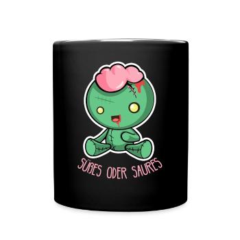 Gruselige Halloween Puppe - Süßes oder Saures - Tasse einfarbig - Schwarz - Vorne