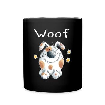 Woof chien avec des fleurs - Chiens - Cadeau - Mug uni - noir - Devant