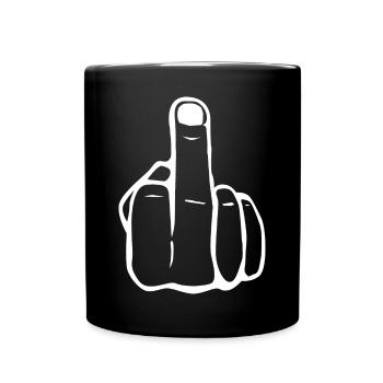 Fuck You Finger Mittelfinger Hand Symbol weiß - Tasse einfarbig - Schwarz - Vorne