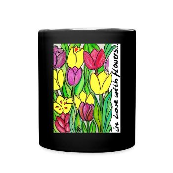 EG Blumen ITulpen IGarten I flowers I Geburtstag - Tasse einfarbig - Schwarz - Vorne