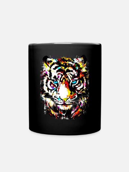 Tiger - Bunter Tiger - Tigazprint - Tasse einfarbig - Schwarz