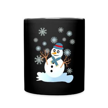 snowman and snowflakes cool christmas - Full Colour Mug - black - Front
