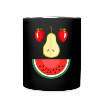 Erdbeere Birne Wasser Melone Gesicht Frucht - Tasse einfarbig - Schwarz - Vorne