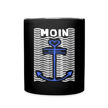 Moin Seemann Anker Meer Dialekt Hamburg Hipster - Tasse einfarbig - Schwarz - Vorne