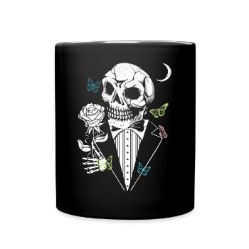 Gentelman Skull mit Rose - Tasse einfarbig - Schwarz - Vorne