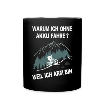 E-Bike, Mountainbike, bergauf, radfahren, Berge - Tasse einfarbig - Schwarz - Vorne