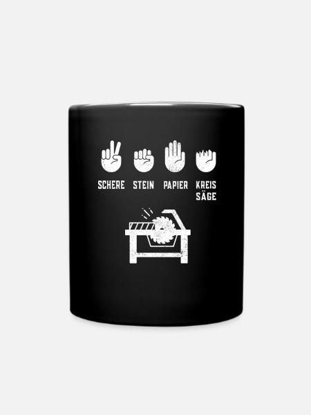 Tischler Schreiner - Schere Stein Papier Kreissäge - Tasse einfarbig - Schwarz