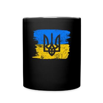 Ukraine War - Trident in front of Ukrainian flag - Full Colour Mug - black - Front