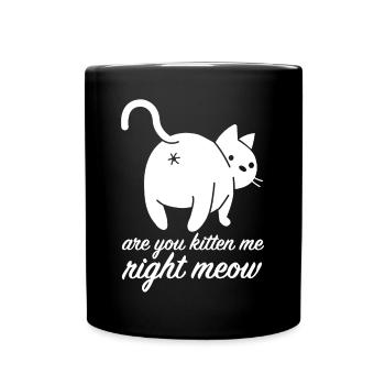 Meow | Miau, Katze, Cat, Haustier, lustige Sprüche - Tasse einfarbig - Schwarz - Vorne