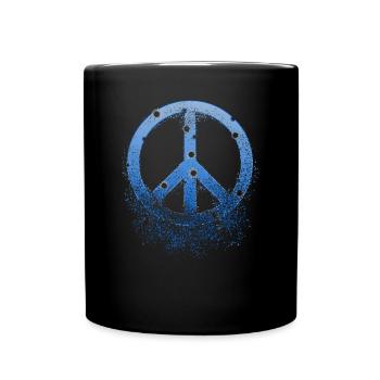 Blue Peace Sign Bullet Holes Disintegrates - Full Colour Mug - black - Front