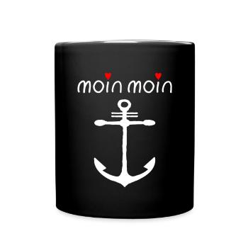 moin. weiß mir 2 Herzen - Liebe das Plattdeutsch - Tasse einfarbig - Schwarz - Vorne