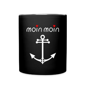 moin. weiß mir 2 Herzen - Liebe Anker Plattdeutsch - Tasse einfarbig - Schwarz - Vorne