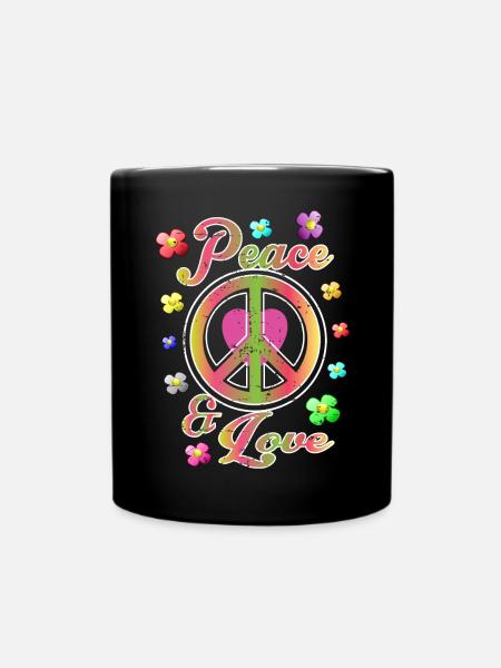 Peace and Love - Full Colour Mug - black