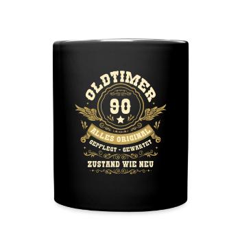 90. Geburtstag Oldtimer - Tasse einfarbig - Schwarz - Vorne