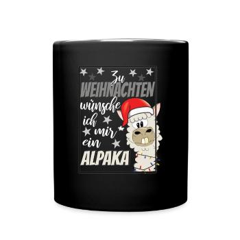 Zu Weihnachten wünsche ich mir ein Alpaka - Tasse einfarbig - Schwarz - Vorne