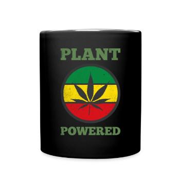 PLANT POWERED Hemp/Cannabis Leaf Vegan/Vegetarian - Full Colour Mug - black - Front
