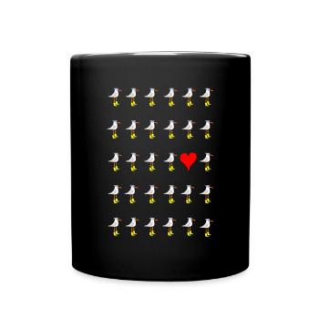 Möwen Liebe mit Gummistiefel - Tasse einfarbig - Schwarz - Vorne