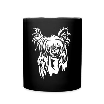 Chinese Crested Dog Kopf "Black Edition" - Tasse einfarbig - Schwarz - Vorne
