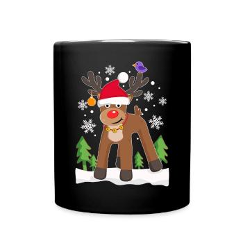 Rentier Elch Weihnachtsrentier Schnee Lustig - Tasse einfarbig - Schwarz - Vorne