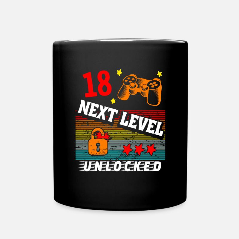 18th Birthday Level Unlocked - Full Colour Mug - black