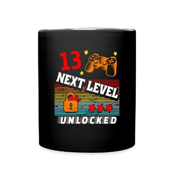 13. Geburtstag Level freigeschaltet - Tasse einfarbig - Schwarz - Vorne