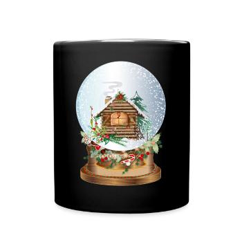 beautiful nostalgic snow globe with log cabin - Full Colour Mug - black - Front