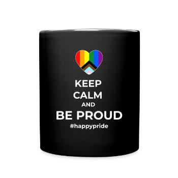 Bleib ruhig und sei stolz LGBTQ+ Herzflagge - Tasse einfarbig - Schwarz - Vorne