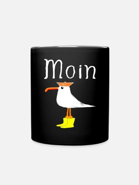 Moin die Möwe | Damen Premium Herren T-Shirt - Tasse einfarbig - Schwarz