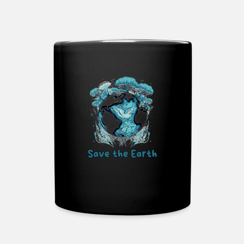 Earth Guardian: Blaugrüne Kugel und Bäume - Tasse einfarbig - Schwarz