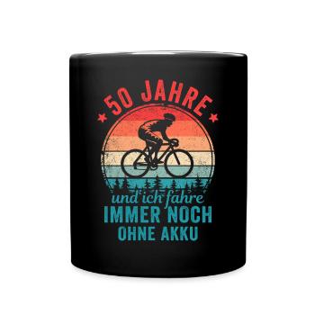 Radfahrer 50. Geburtstag Fahrrad ohne Akku - Tasse einfarbig - Schwarz - Vorne