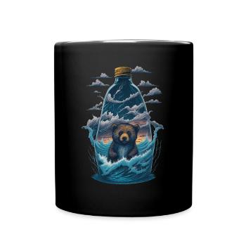 Bär Flasche - Tasse einfarbig - Schwarz - Vorne
