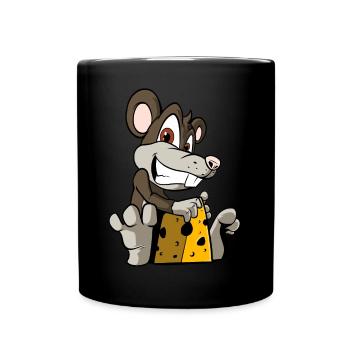 Funny cartoon mouse with cheese - Full Colour Mug - black - Front