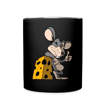 Funny cartoon mouse with cheese - Full Colour Mug - black - Front