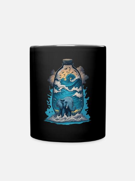 Elefant In Flasche - Tasse einfarbig - Schwarz