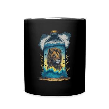 Löwe In Flasche - Tasse einfarbig - Schwarz - Vorne