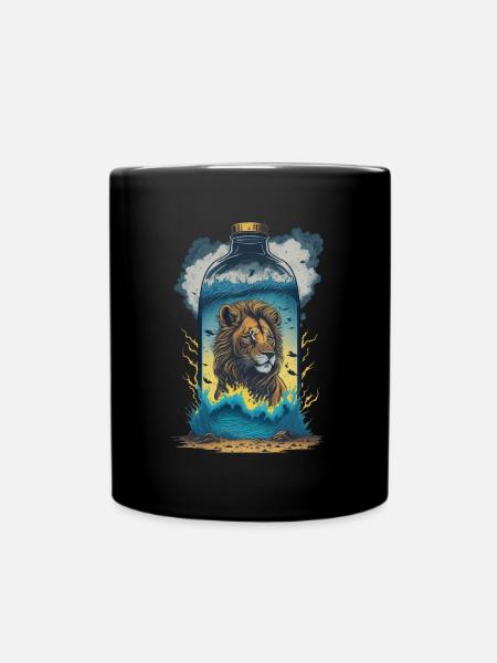Löwe In Flasche - Tasse einfarbig - Schwarz