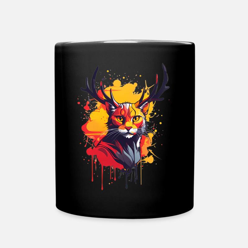 Katze mit Geweih - Tasse einfarbig - Schwarz