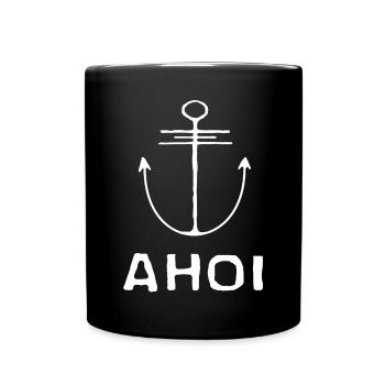 Ahoi Anker Herz Gruß Norddeutschland Hamburg Küste - Tasse einfarbig - Schwarz - Vorne