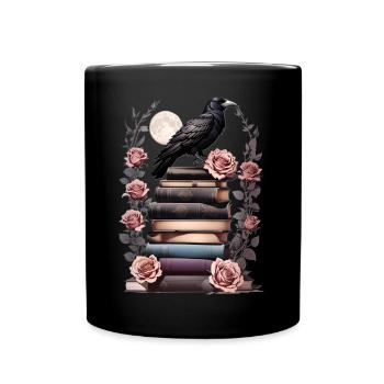 Pile de livres avec corbeau - Mug uni - noir - Devant