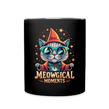 Meowgical Moments Whimsical Wizard Cat - Full Colour Mug - black - Front